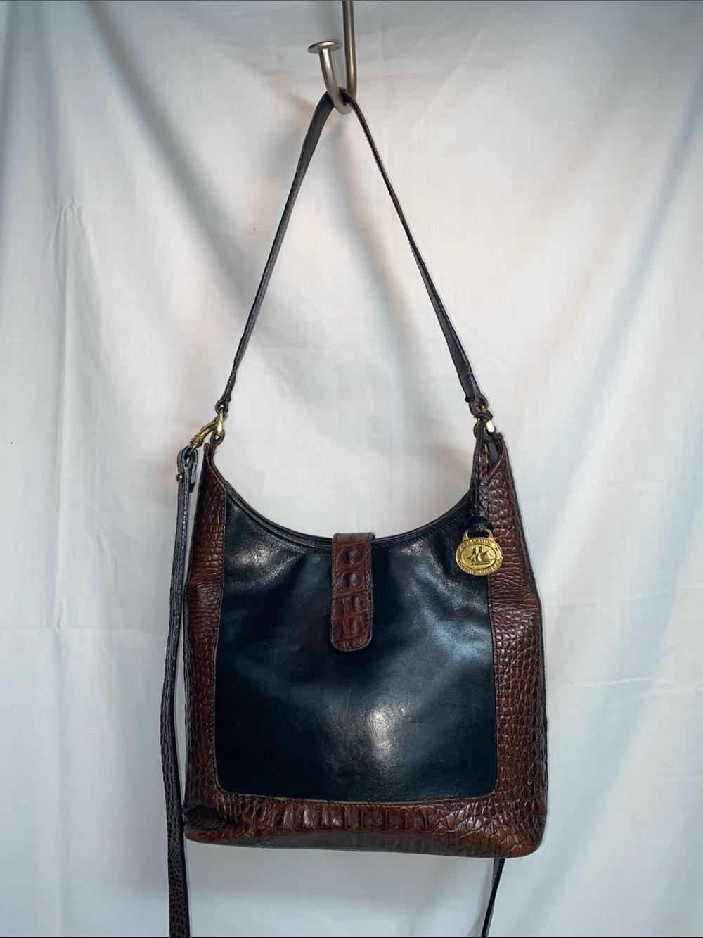 Brahmin Kendall Tuscan Black and Brown Leather Shoulder Bag